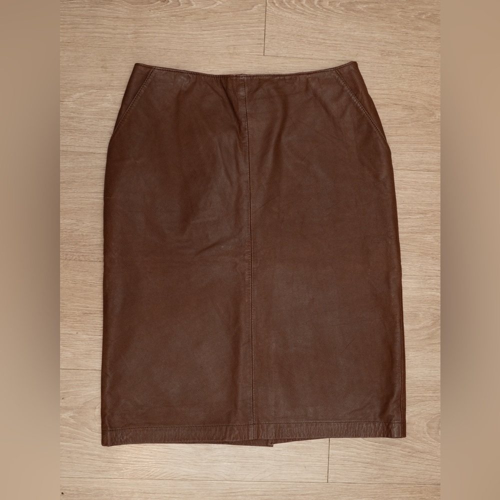 Vintage Evan Davies Chocolate Brown Leather Skirt Dark Brown Western Size 10